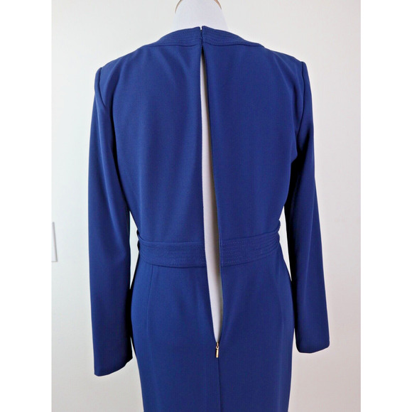 Donna Karan Size L* Faux Wrap Sheath Dress Surplice V Neck Navy Blue - Picture 8 of 11